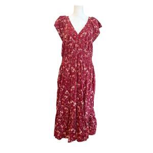 Old Navy Floral Midi Dress Women L Prairie Boho Milkmaid Cottage Core‎ Romantic